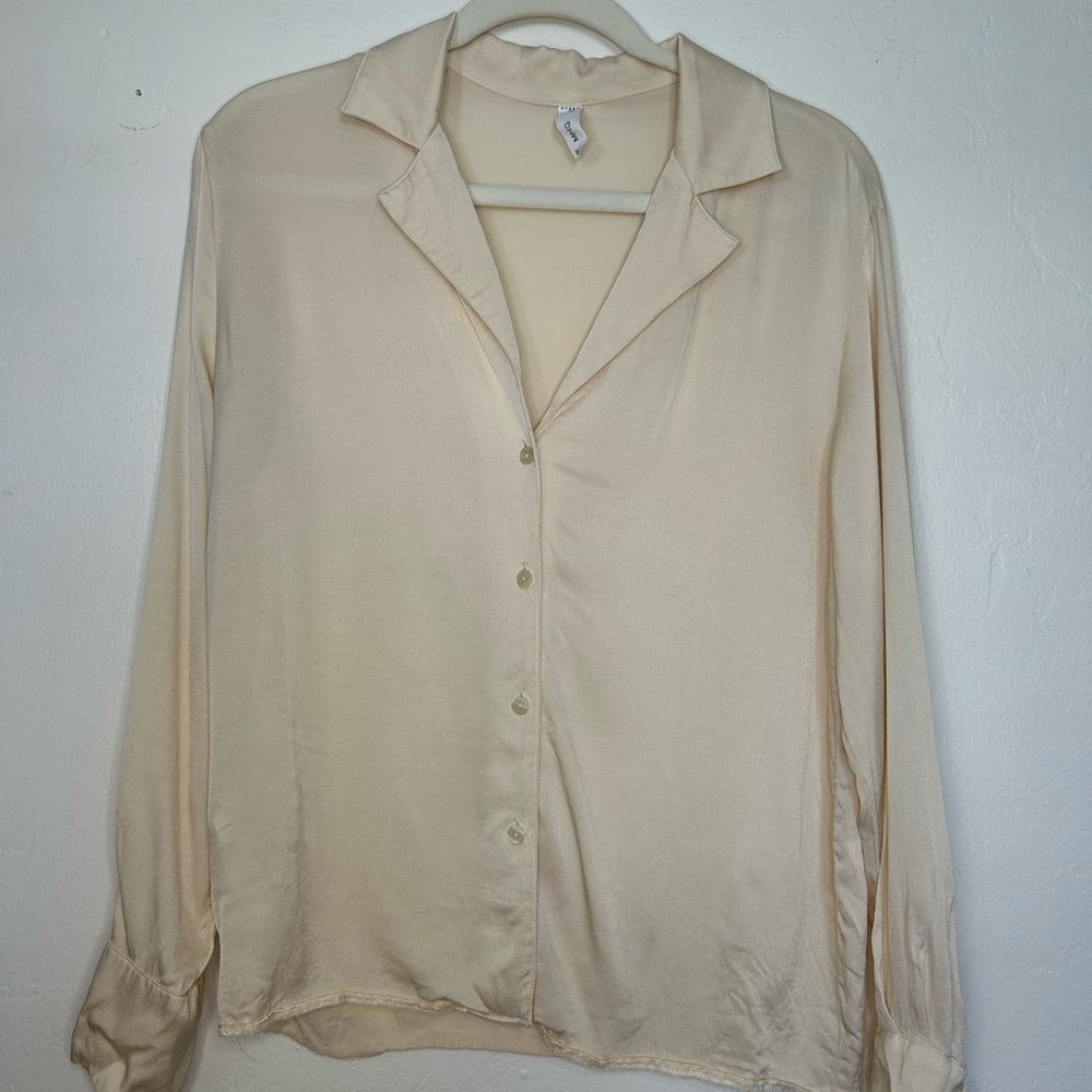 Mango Satin Elegant Cream Button-Up Blouse
